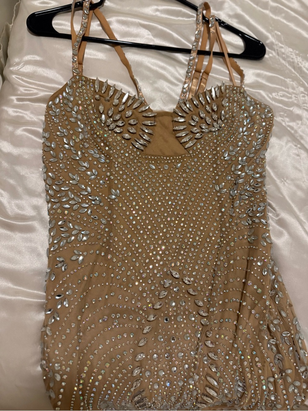 Embellished Nude/Tan Evening Dress with Crystal Detail